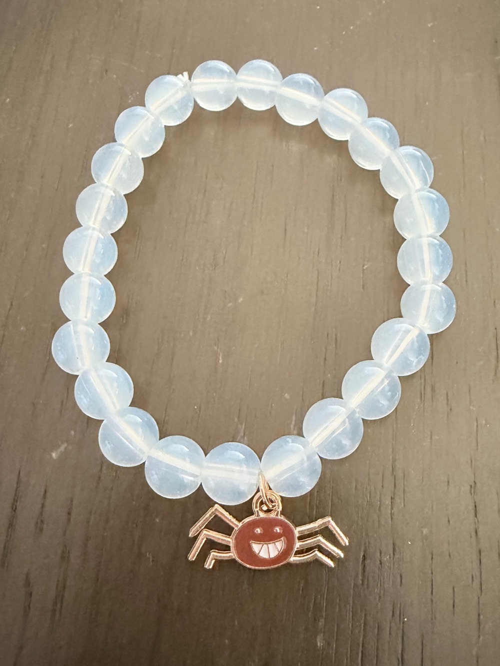 Opalescent Beaded Bracelet with Spider Charm Handmade Stretch Novelty Jewelry